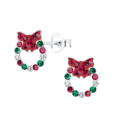 Sterling Silver Christmas Wreath Ear Studs