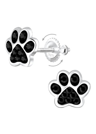 Sterling Silver Paw Print Crystal Screw Back Ear Studs