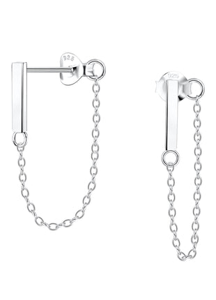 Sterling Silver Bar Ear Studs With Chain