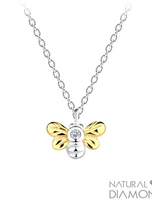 Sterling Silver Bee Necklace With Natural Diamond
