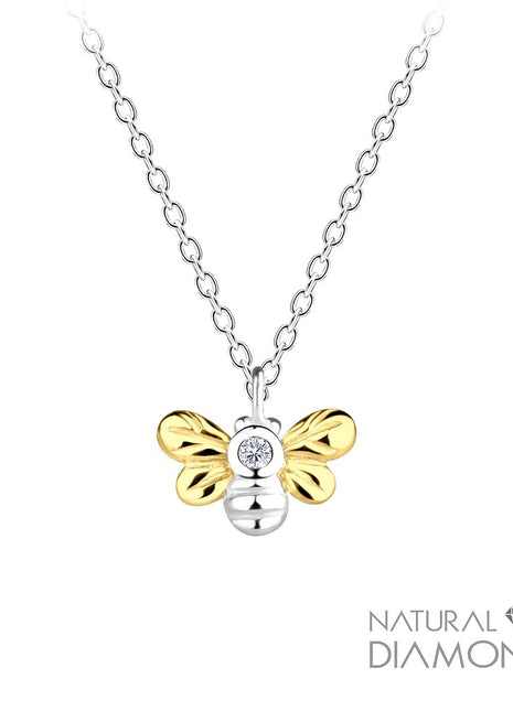 Sterling Silver Bee Necklace With Natural Diamond