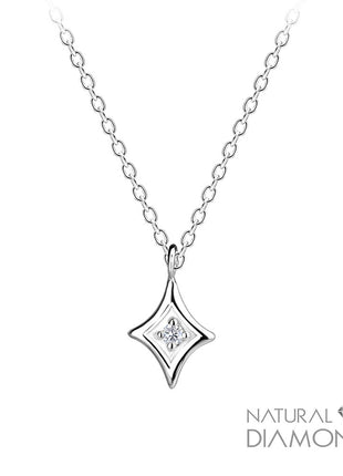 Sterling Silver Diamond Shaped Necklace With Natural Diamond