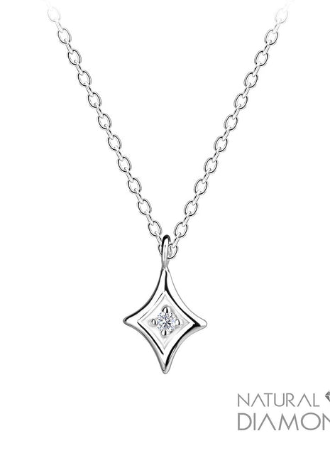 Sterling Silver Diamond Shaped Necklace With Natural Diamond