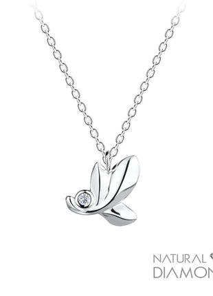 Sterling Silver Leaf Necklace With Natural Diamond