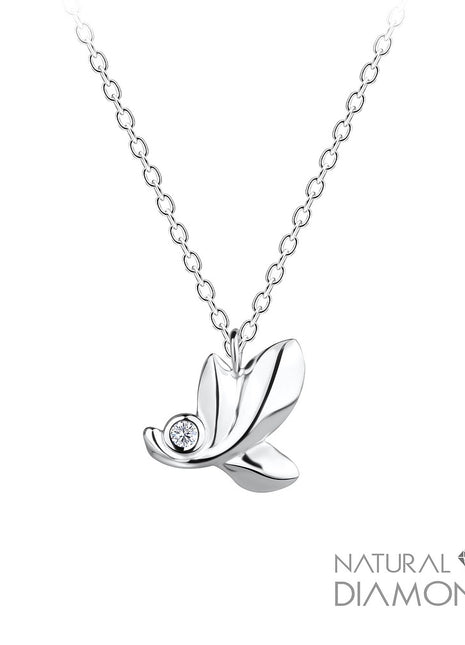 Sterling Silver Leaf Necklace With Natural Diamond