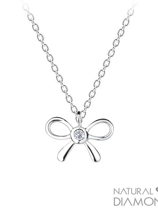 Sterling Silver Bow Necklace With Natural Diamond
