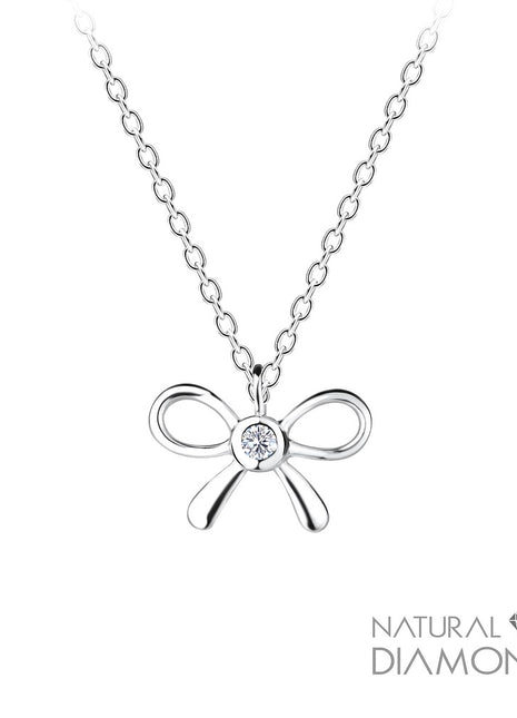 Sterling Silver Bow Necklace With Natural Diamond