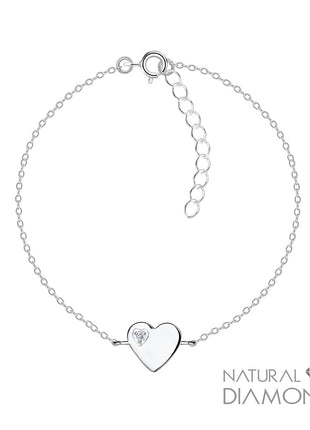 Sterling Silver Heart Bracelet With Natural Diamond