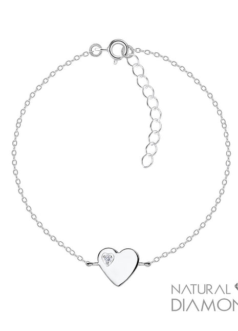 Sterling Silver Heart Bracelet With Natural Diamond