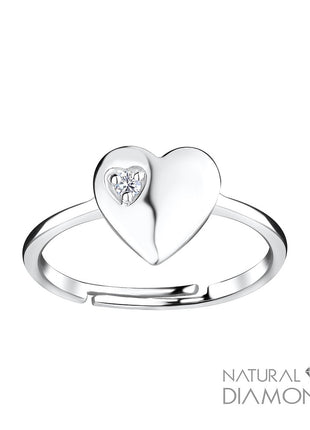 Sterling Silver Heart Adjustable Ring With Natural Diamond