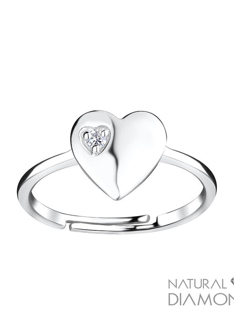 Sterling Silver Heart Adjustable Ring With Natural Diamond