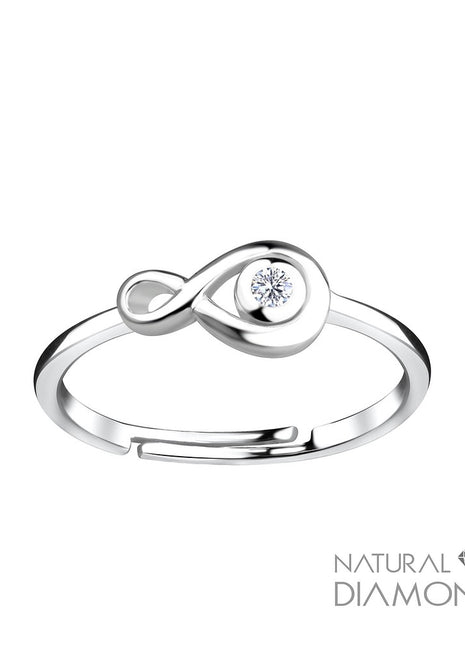 Sterling Silver Infinity Adjustable Ring With Natural Diamond