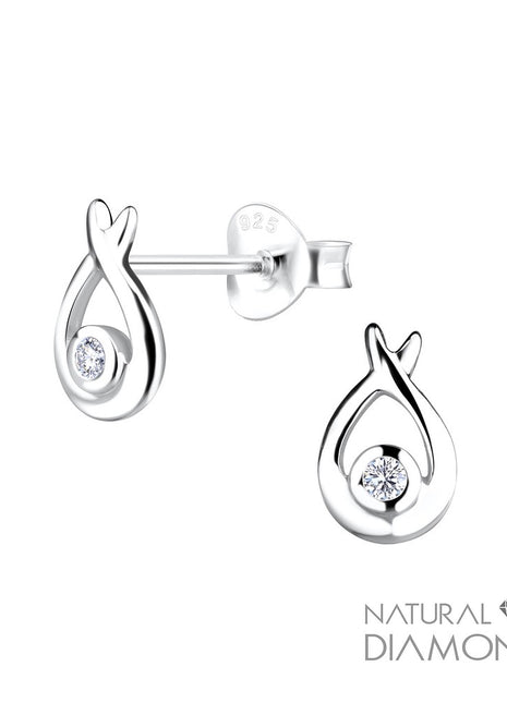 Sterling Silver Tear Drop Ear Studs With Natural Diamond