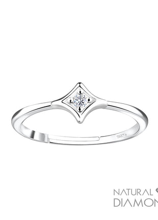 Sterling Silver Diamond Shaped Adjustable Ring With Natural Diamond