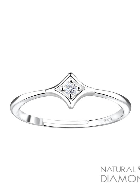 Sterling Silver Diamond Shaped Adjustable Ring With Natural Diamond