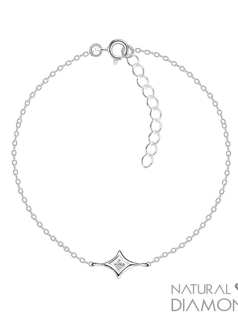 Sterling Silver Diamond Shaped Bracelet With Natural Diamond