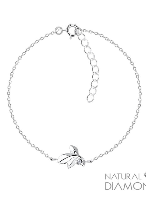 Sterling Silver Leaf Bracelet With Natural Diamond