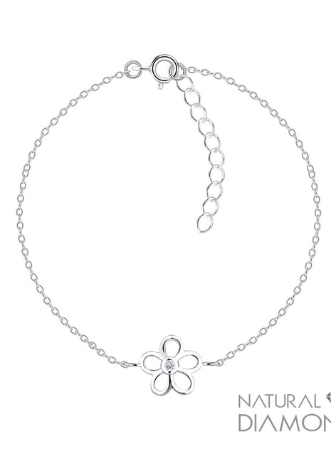 Sterling Silver Flower Bracelet With Natural Diamond