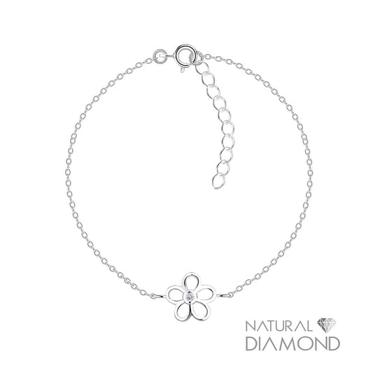 Sterling Silver Flower Bracelet With Natural Diamond