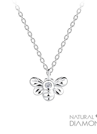 Sterling Silver Bee Necklace With Natural Diamond