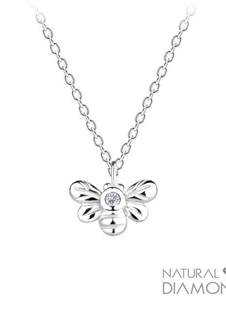 Sterling Silver Bee Necklace With Natural Diamond