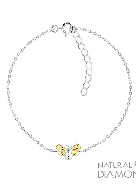 Sterling Silver Bee Bracelet With Natural Diamond