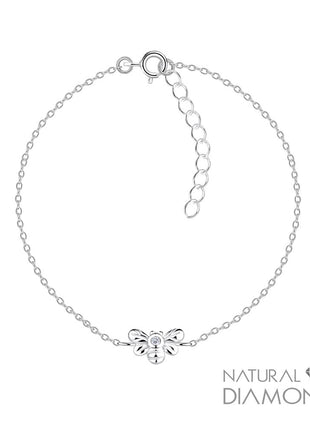 Sterling Silver Bee Bracelet With Natural Diamond