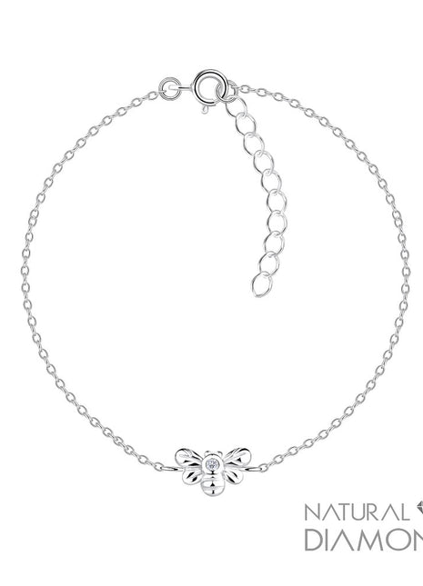 Sterling Silver Bee Bracelet With Natural Diamond