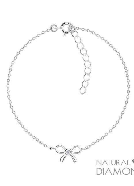 Sterling Silver Bow Bracelet With Diamond