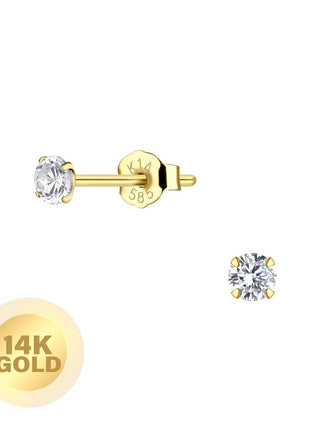14ct Solid Gold – 3mm Round Cubic Zirconia Ear Studs