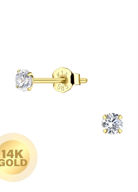14ct Solid Gold – 2mm Round Cubic Zirconia Ear Studs