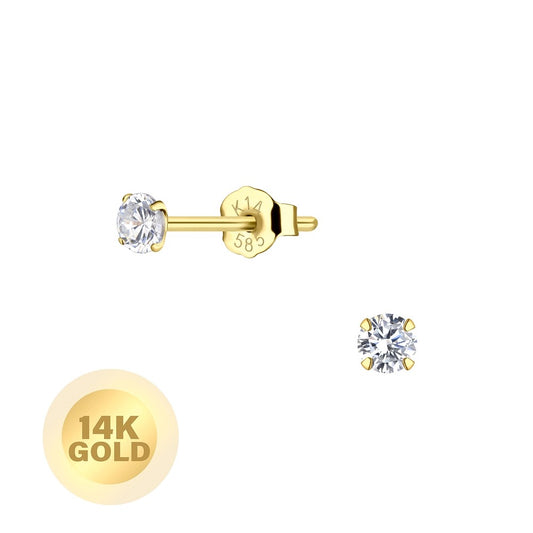 14ct Solid Gold – 2mm Round Cubic Zirconia Ear Studs