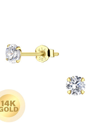 14ct Solid Gold – 4mm Round Cubic Zirconia Ear Studs