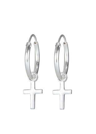 Sterling Silver Cross Charm Ear Hoops