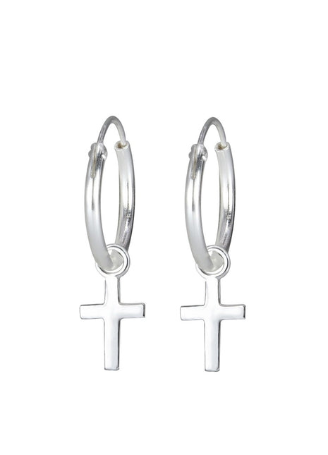Sterling Silver Cross Charm Ear Hoops