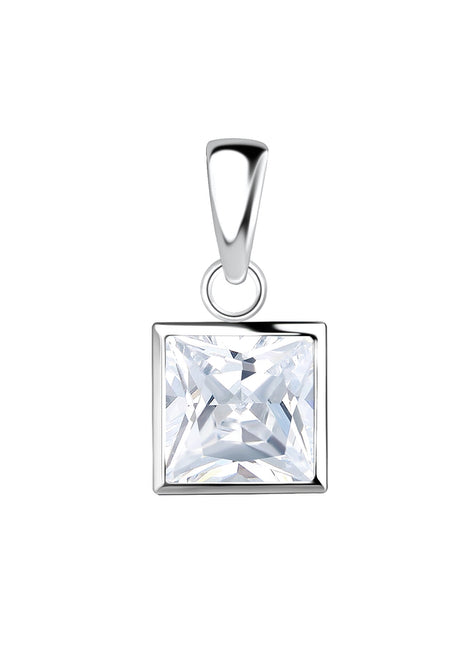 6mm Square Cubic Zirconia Sterling Silver Pendant