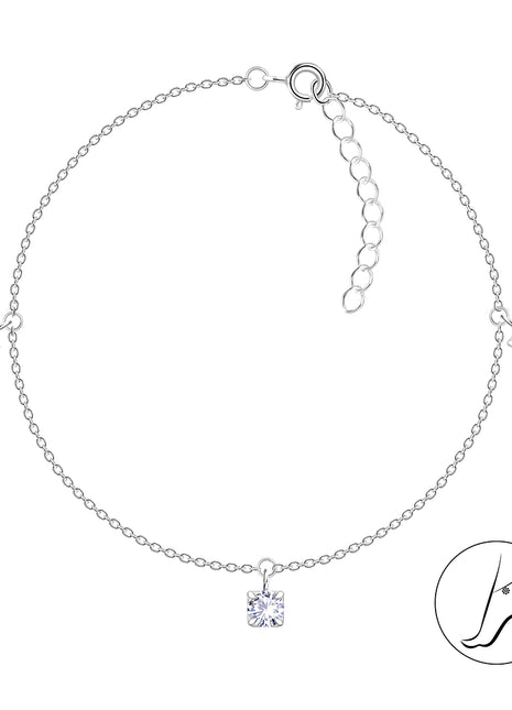 4mm Round Cubic Zirconia Sterling Silver Anklet
