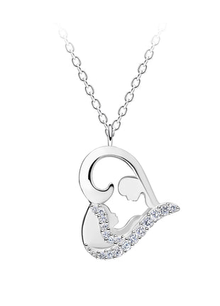 Sterling Silver Mom and Baby Heart Necklace