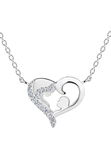 Sterling Silver Mother and Baby Heart Necklace