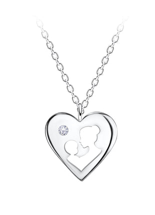 Sterling Silver Mother and Baby Heart Necklace