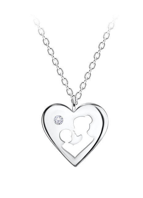 Sterling Silver Mother and Baby Heart Necklace