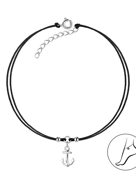 Sterling Silver Anchor Cord Anklet