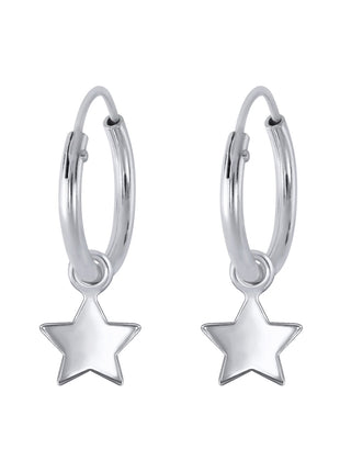 Sterling Silver Star Charm Ear Hoops