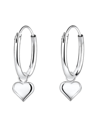 Sterling Silver Heart Charm Ear Hoops