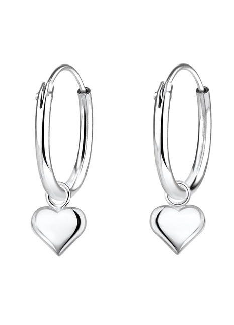 Sterling Silver Heart Charm Ear Hoops