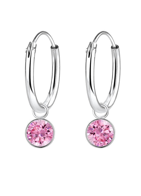 4mm Round Cubic Zirconia Sterling Silver Charm Ear Hoops