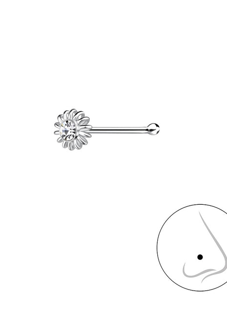 Sterling Silver Flower Crystal Nose Stud With Ball