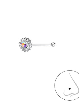 Sterling Silver Flower Crystal Nose Stud With Ball