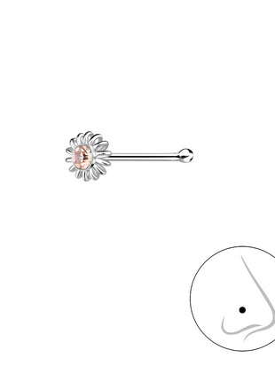 Sterling Silver Flower Crystal Nose Stud With Ball