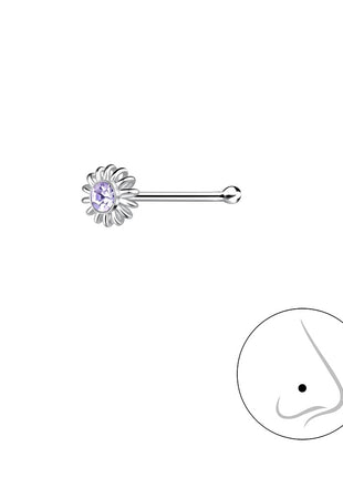 Sterling Silver Flower Crystal Nose Stud With Ball